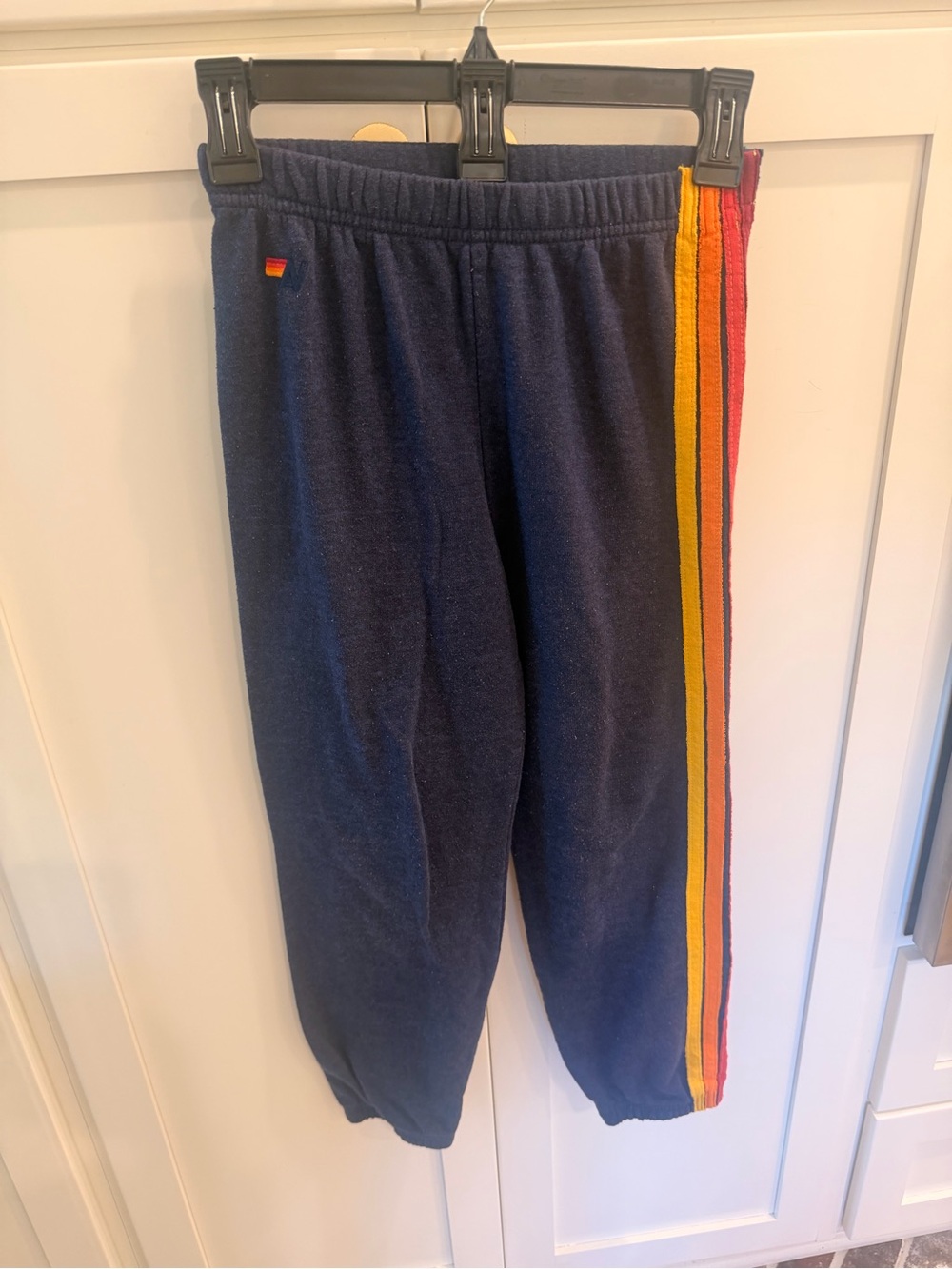 Aviator Nation Navy Sweatpants with Yellow & Red Side Stripes! Size 10